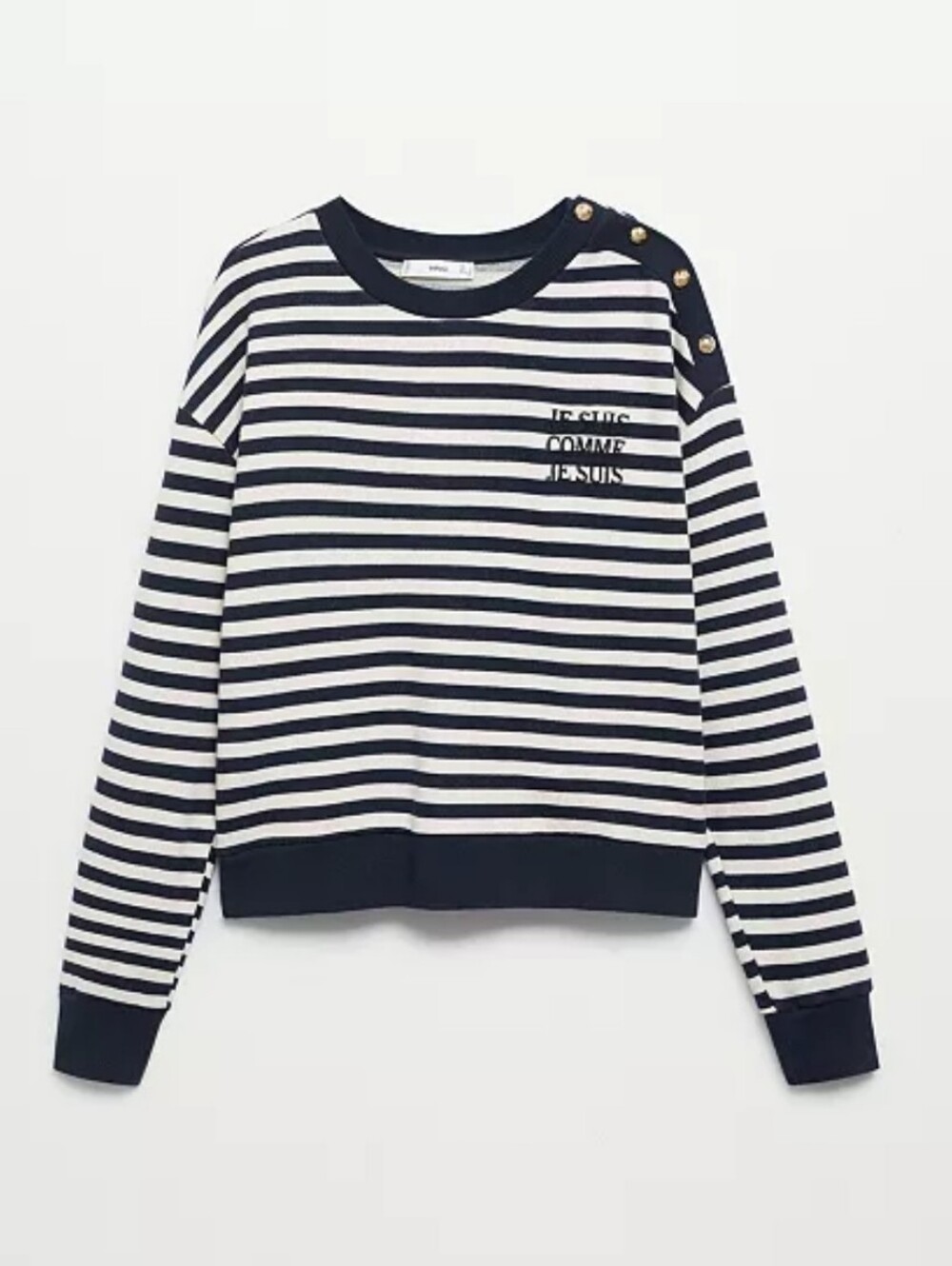 MANGO | Nautical sweatshirt buttoned Shoulder Navy White Striped Sz S